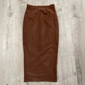 Naked Wardrobe Chocolate Liquid Suede Pencil Skirt S
